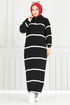 Half Zippered Knitwear Dress 6013KLN1035-M Black - Thumbnail