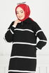 Half Zippered Knitwear Dress 6013KLN1035-M Black - Thumbnail