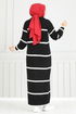 Half Zippered Knitwear Dress 6013KLN1035-M Black - Thumbnail