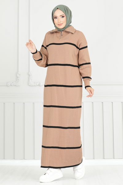 MRV K.L.N. - Half Zippered Knitwear Dress 6013KLN1035-M Latte