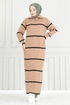 Half Zippered Knitwear Dress 6013KLN1035-M Latte - Thumbnail