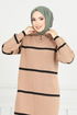 Half Zippered Knitwear Dress 6013KLN1035-M Latte - Thumbnail