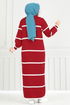 Half Zippered Knitwear Dress 6013KLN1035-M Red - Thumbnail