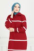 Half Zippered Knitwear Dress 6013KLN1035-M Red - Thumbnail