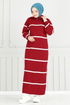 Half Zippered Knitwear Dress 6013KLN1035-M Red - Thumbnail