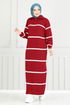 Half Zippered Knitwear Dress 6013KLN1035-M Red - Thumbnail