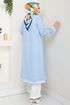 Half Zippered Linen Team 1724SVL982-M Baby Blue&Ecru - Thumbnail