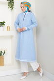 MRV S.V.L. - Half Zippered Linen Team 1724SVL982-M Baby Blue&Ecru