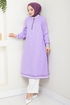 Half Zippered Linen Team 1724SVL982-M Lilac&Ecru - Thumbnail