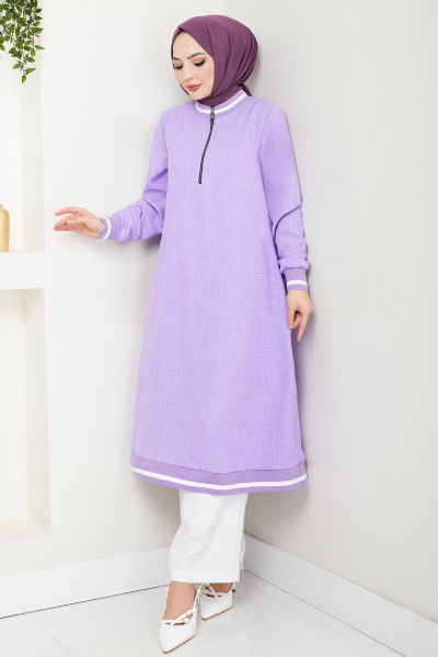 MRV S.V.L. - Half Zippered Linen Team 1724SVL982-M Lilac&Ecru