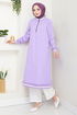 Half Zippered Linen Team 1724SVL982-M Lilac&Ecru - Thumbnail