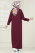 Half Zippered Oyso Fabric Dress 4588NES1021-M Burgundy - Thumbnail