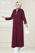 Half Zippered Oyso Fabric Dress 4588NES1021-M Burgundy - Thumbnail