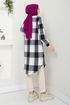 Half Zippered Plaid Tunic 6915S982-M Black - Thumbnail