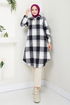 Half Zippered Plaid Tunic 6915S982-M Black - Thumbnail