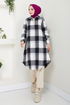 Half Zippered Plaid Tunic 6915S982-M Black - Thumbnail