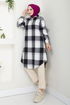 Half Zippered Plaid Tunic 6915S982-M Black - Thumbnail