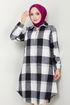 Half Zippered Plaid Tunic 6915S982-M Black - Thumbnail