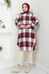 Half Zippered Plaid Tunic 6915S982-M Burgundy - Thumbnail