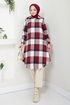 Half Zippered Plaid Tunic 6915S982-M Burgundy - Thumbnail