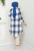 Half Zippered Plaid Tunic 6915S982-M Indigo - Thumbnail