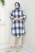 Half Zippered Plaid Tunic 6915S982-M Indigo - Thumbnail