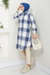 Half Zippered Plaid Tunic 6915S982-M Indigo - Thumbnail