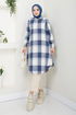 Half Zippered Plaid Tunic 6915S982-M Indigo - Thumbnail