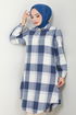 Half Zippered Plaid Tunic 6915S982-M Indigo - Thumbnail