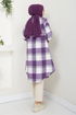 Half Zippered Plaid Tunic 6915S982-M Lilac - Thumbnail