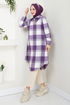 Half Zippered Plaid Tunic 6915S982-M Lilac - Thumbnail