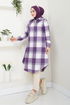 Half Zippered Plaid Tunic 6915S982-M Lilac - Thumbnail