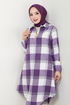 Half Zippered Plaid Tunic 6915S982-M Lilac - Thumbnail