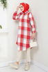 Half Zippered Plaid Tunic 6915S982-M Red - Thumbnail