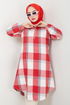 Half Zippered Plaid Tunic 6915S982-M Red - Thumbnail