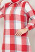 Half Zippered Plaid Tunic 6915S982-M Red - Thumbnail