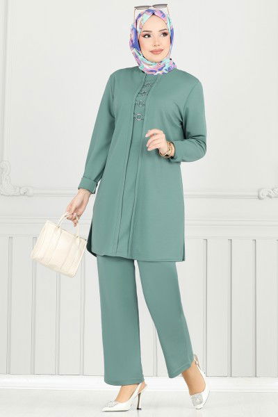 P.L. - Halka Detay Tesettür Takım PL9146-MS Mint