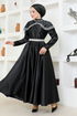 Halsband Detail Satin Abendkleid YGS6551 Schwarz - Thumbnail