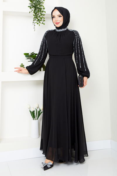 MRV L.P.N. - Handles Embroidered Evening dress 6089LPN909-M Black