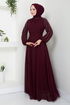 Handles Embroidered Evening dress 6089LPN909-M Damson - Thumbnail