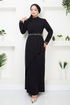 Handles Embroidered Hijab Evening dress 4047KTR927-M Black - Thumbnail