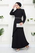 Handles Embroidered Hijab Evening dress 4047KTR927-M Black - Thumbnail