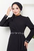 Handles Embroidered Hijab Evening dress 4047KTR927-M Black - Thumbnail