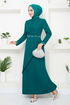 Handles Embroidered Hijab Evening dress 4047KTR927-M Oil - Thumbnail