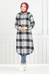 Hooded Plaid Tunic 4000KTR927-M Black - Thumbnail