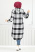 Hooded Plaid Tunic 4000KTR927-M Black - Thumbnail