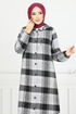 Hooded Plaid Tunic 4000KTR927-M Black - Thumbnail