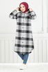 Hooded Plaid Tunic 4000KTR927-M Black - Thumbnail