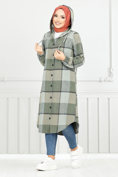 MRV K.T.R. - Hooded Plaid Tunic 4000KTR927-M Khaki