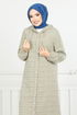 Hooded Plaid Tunic 4000KTR927-M Nefti Green - Thumbnail